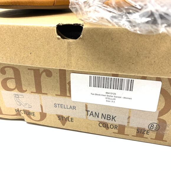 LovMark Sandal Women's Sz 8.5 Stellar Open Toe Heeled Faux Suede Ankle Strap Tan - Picture 5 of 9